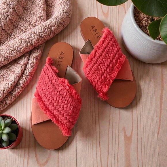 ABLE Orange Woven Braided Slides Sandals Size 7 - Picture 2 of 10